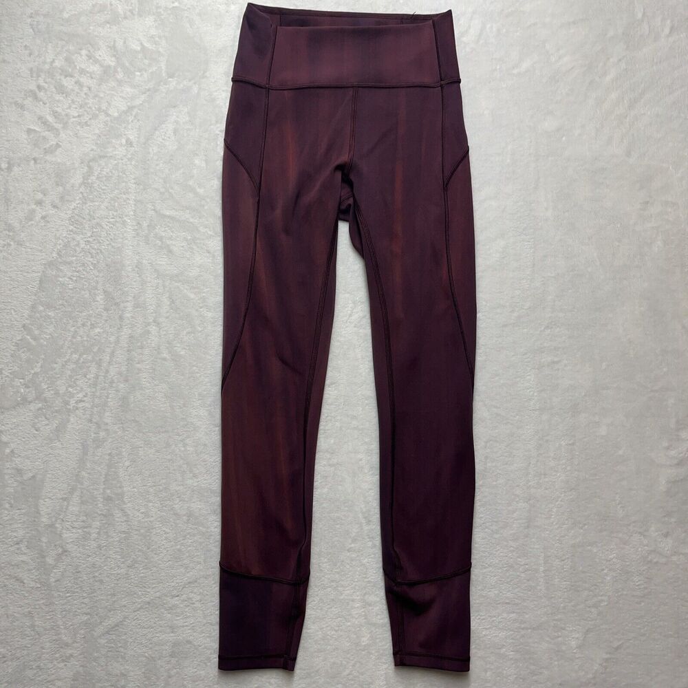 Lululemon In Movement Leggings Women’s 4 Linear Spray Dye Garnet 7/8 25" Active